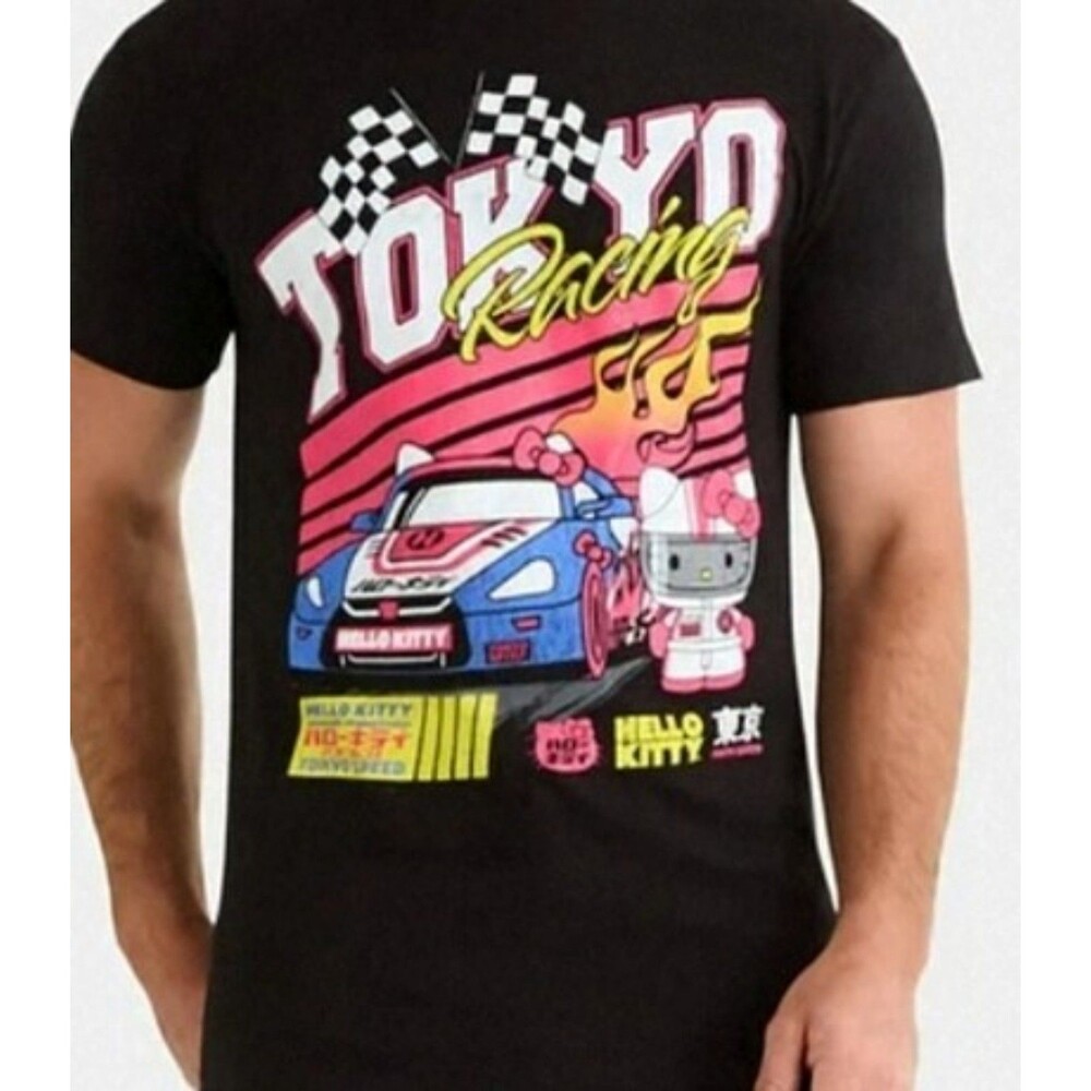 Hello Kitty black Tokyo racing multicolor t-shirt size medium #H